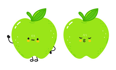 Smiling green apple characters blowing kiss, conveying playful nutrition message for kids wellness campaign
