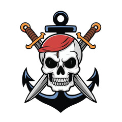 A vector illustration of a pirate skull and crossbones, the Jolly Roger symbol of death and danger