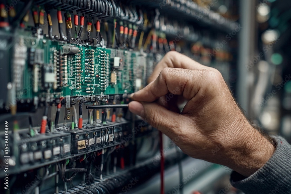 Aufkleber skilled technician adjusting components on a circuit board in an electronics lab