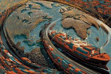Global trade routes and shipping dynamics illustrated with vibrant colors and details