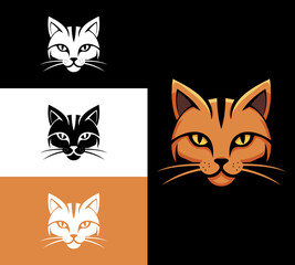 Stylized cat head, semi 3D with different color palette. orange and black. logo design illustration.