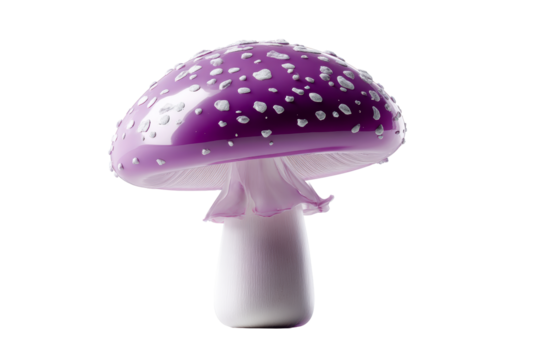 Colorful purple mushroom with white spots on a transparent background