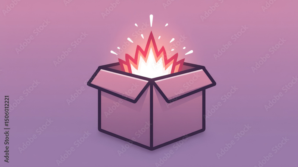 Poster vibrant illustration of open box with explosive energy emanating from it, symbolizing surprise and e