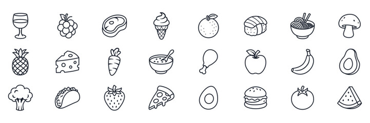 Superfood Collection Icons. Healthy Nutrition Vector Symbols Set on White Background