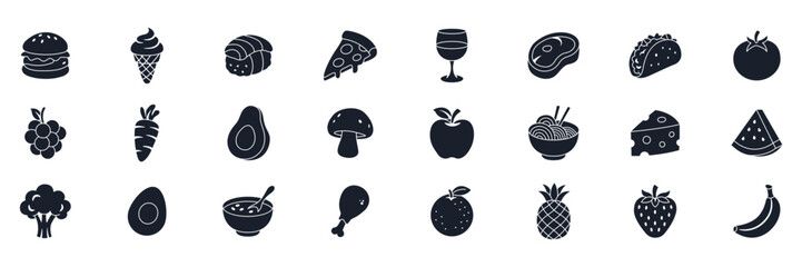 Superfood Collection Icons. Healthy Nutrition Vector Symbols Set on White Background