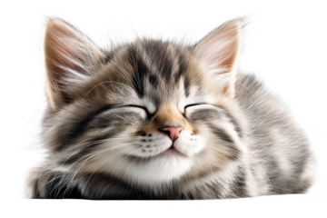 Cute fluffy cat resting peacefully with a transparent background