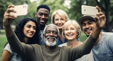 group of people taking selfie