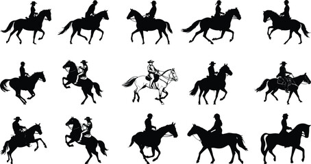 Horse Rider Silhouettes Vector Set &ndash; 15 Black Illustrations 