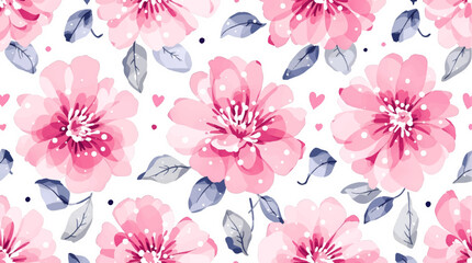 Seamless pattern watercolor background pattern pink pions flowers on white background