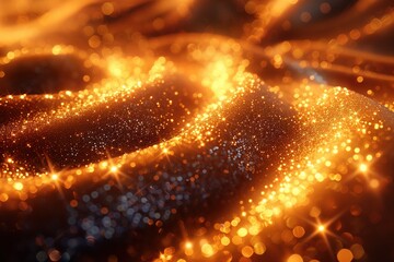 Golden Glittering Wave with Twinkling Sparkles and Radiant Warm Light