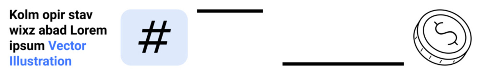 metadata tag inside blue square paired with a coin icon displaying dollar sign, representing integration of social media and digital economy. Ideal for social media strategy, fintech, marketing