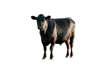 Brown cow standing on white background with farm and nature tags