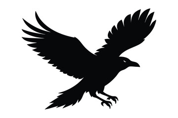 raven in flight, high-contrast black and white silhouette, photorealistic, highly detailed, sharp focus, epic scale, dramatic lighting, cinematic composition
