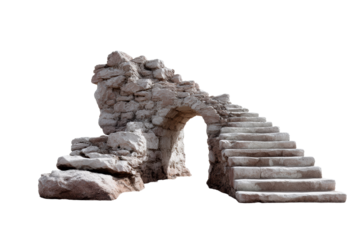 Ancient stone staircase leading to arch ruins at historic site