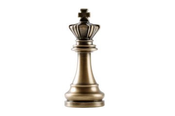 Elegant bronze chess king piece with a transparent background