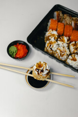 Sushi with Salmon on White Background

