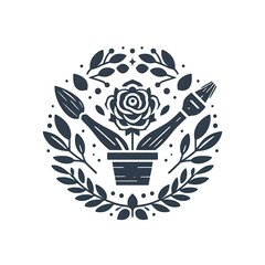 Imagine a minimalist and elegant logo-style image created to represent a modern flower shop. In the center of the composition, the stylized silhouette of a delicate flower stands out.