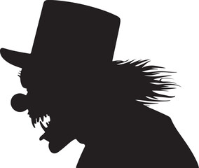 Scary Clown Silhouette in Top Hat Profile View