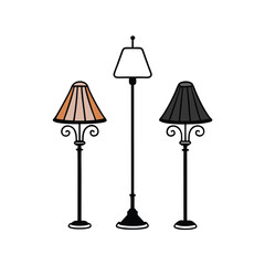 Obraz premium Three Standing Lamps with Different Lampshades Decorative Lighting Interior Design Elements Home Decor Vector Illustration Isolated on White Background