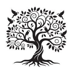 Fototapeta premium Decorative Tree Silhouette with Parrots – Nature and Wildlife Vector Illustration