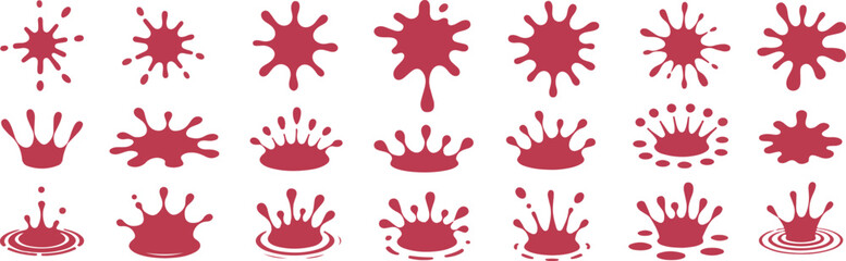 Grunge ink splatter. Splash of paints, spray drops staining and frame with wet paint drop traces vector set. Illustration splash and drip design, silhouette blob spray collection