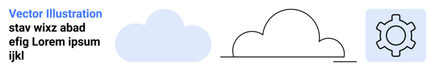 Cloud outline, solid cloud shape, and gear icon for design, innovation, technology, cloud computing, development, process management, or simple landing page