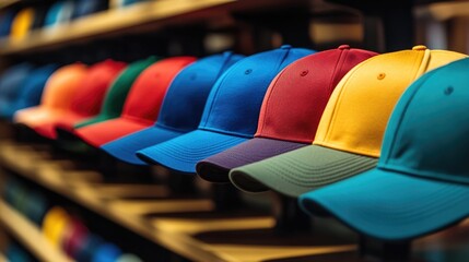 Row of Baseball Caps on Shelf