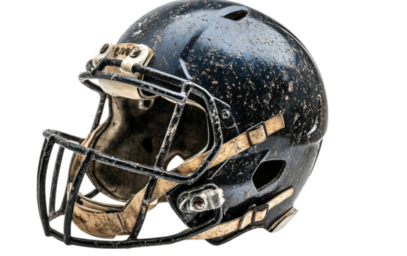 Close up of football helmet with chinstrap undone highlighting protective gear Isolated on Transparent Background PNG