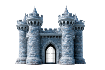 Stone castle with turrets and a large entrance gate
