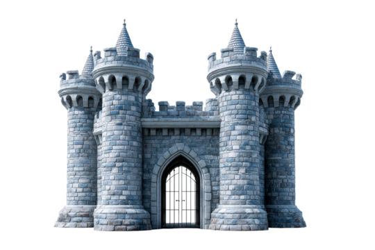 Stone castle with turrets and a large entrance gate