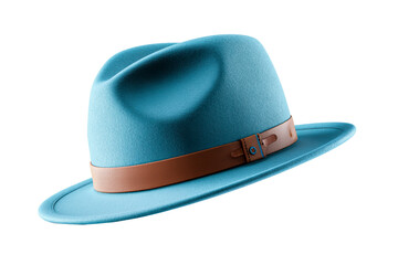 Stylish blue hat with brown band on a transparent background