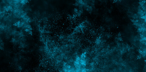 Dark blue mist or smog moves on black abstract background. Abstract blue grunge clouds smoke texture background. Abstract black and blue fantasy watercolor background. 