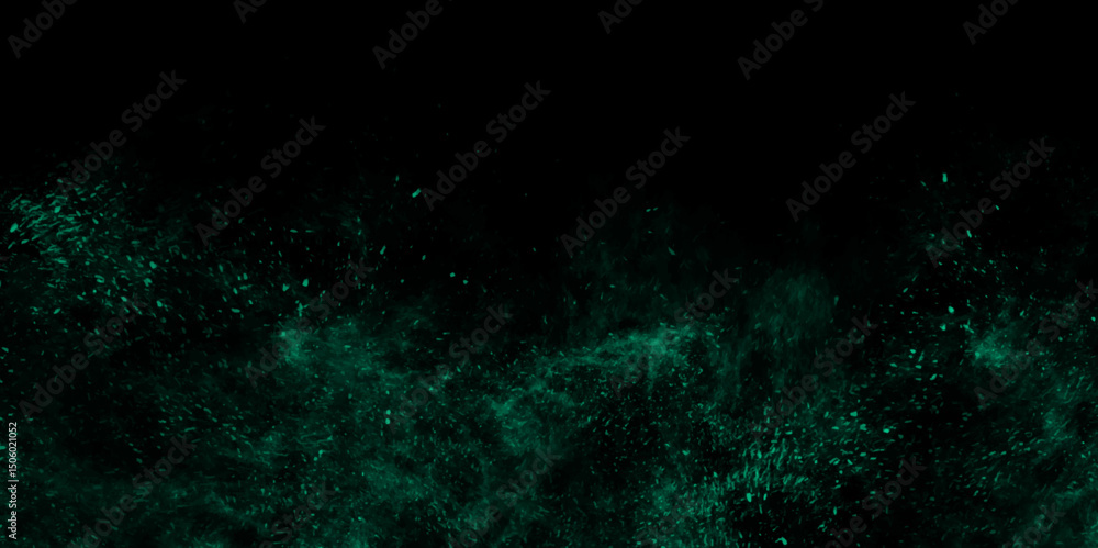 Aufkleber abstract green background with color scattered particles smokey grunge texture on black background. 