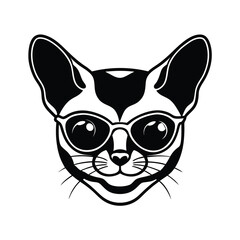 black cat face stylized sugar glider head with sunglasses