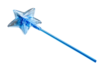 Blue star wand with glitter in a transparent background