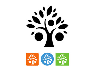 vector of apple tree design, labeled vector art, linocut silhouette illustration.