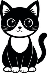 Cute Big Eyed Black and White Cat Art