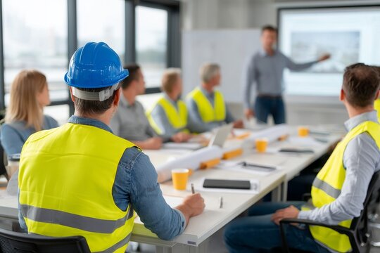 Team of architects and engineers having a meeting in the office discussing a project