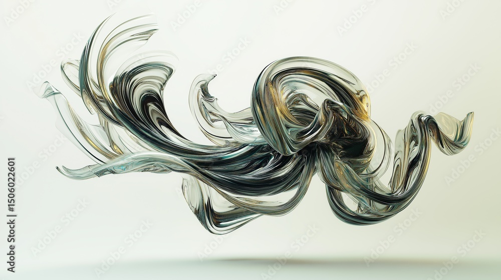 Poster Abstract holographic swirl of colorful flowing lines and iridescent brushstroke texture on a soft minimal background