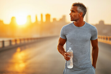 Mann nach dem Sport. Wasser trinken