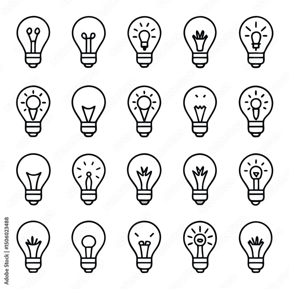 Aufkleber collection of light bulb icons in outline style representing ideas innovation and solutions for crea