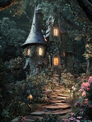Obraz premium House in forest at night