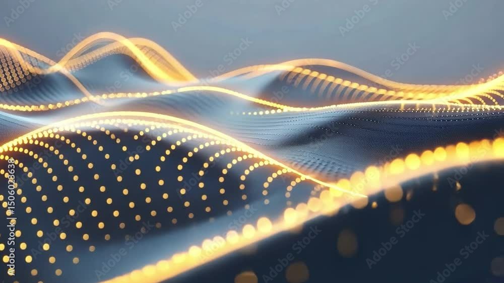 Poster mesmerizing abstract waves glowing dots create digital landscape of energy and movement, evoking tra