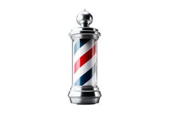 Barber pole with red, white, and blue stripes on clear bg