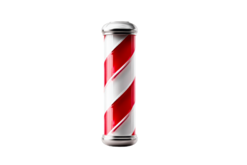 Red and white vintage barber pole on clear background