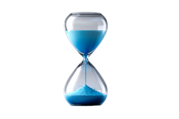 Colorful hourglass with blue sand on a clear background