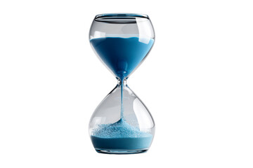 Elegant hourglass with blue sand on transparent background