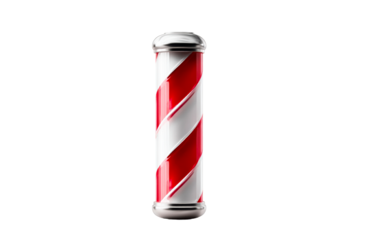 Red and white vintage barber pole on clear background