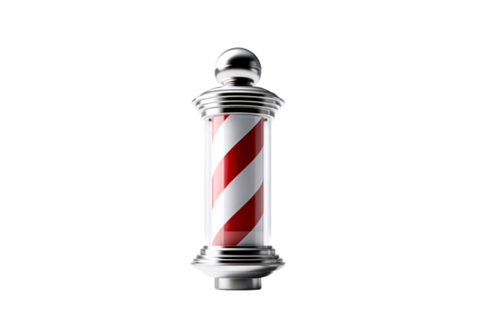 Red and white striped vintage barber pole on clear bg - Powered by Adobe