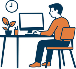 Modern Minimalist Workspace Illustration – Flat Vector of Desk Setup